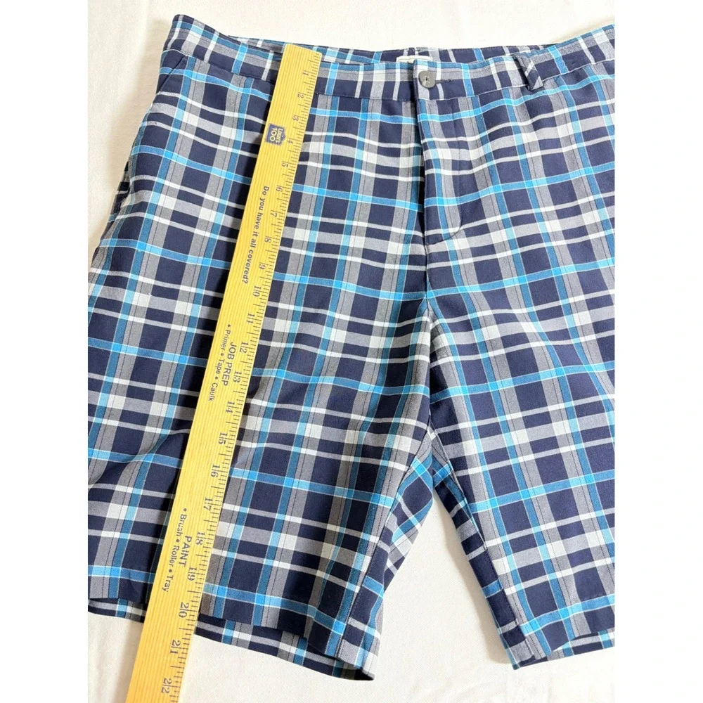 Adidas Golf Shorts 38 Blue Plaid Excellent Performance Polyester Mens Activewear